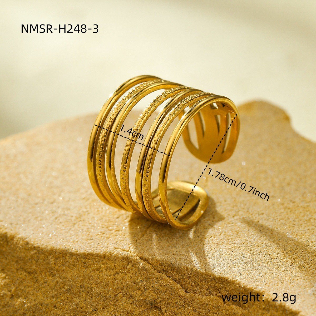 European And American Ins Cold Style 18k Gold Geometric Irregular Titanium Steel Ring Does Not Fade All-match High-grade Open Stainless Steel Electroplated Ring