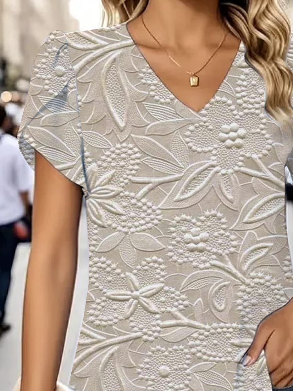 Women Floral Short Sleeve Tee T-shirt V Neck Printing Casual Summer Graphic Tee Top