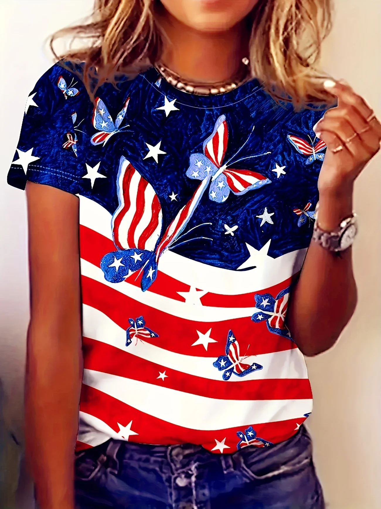 Women Butterfly Short Sleeve Tee T-shirt Crew Neck Printing Casual Summer Graphic Tee Top