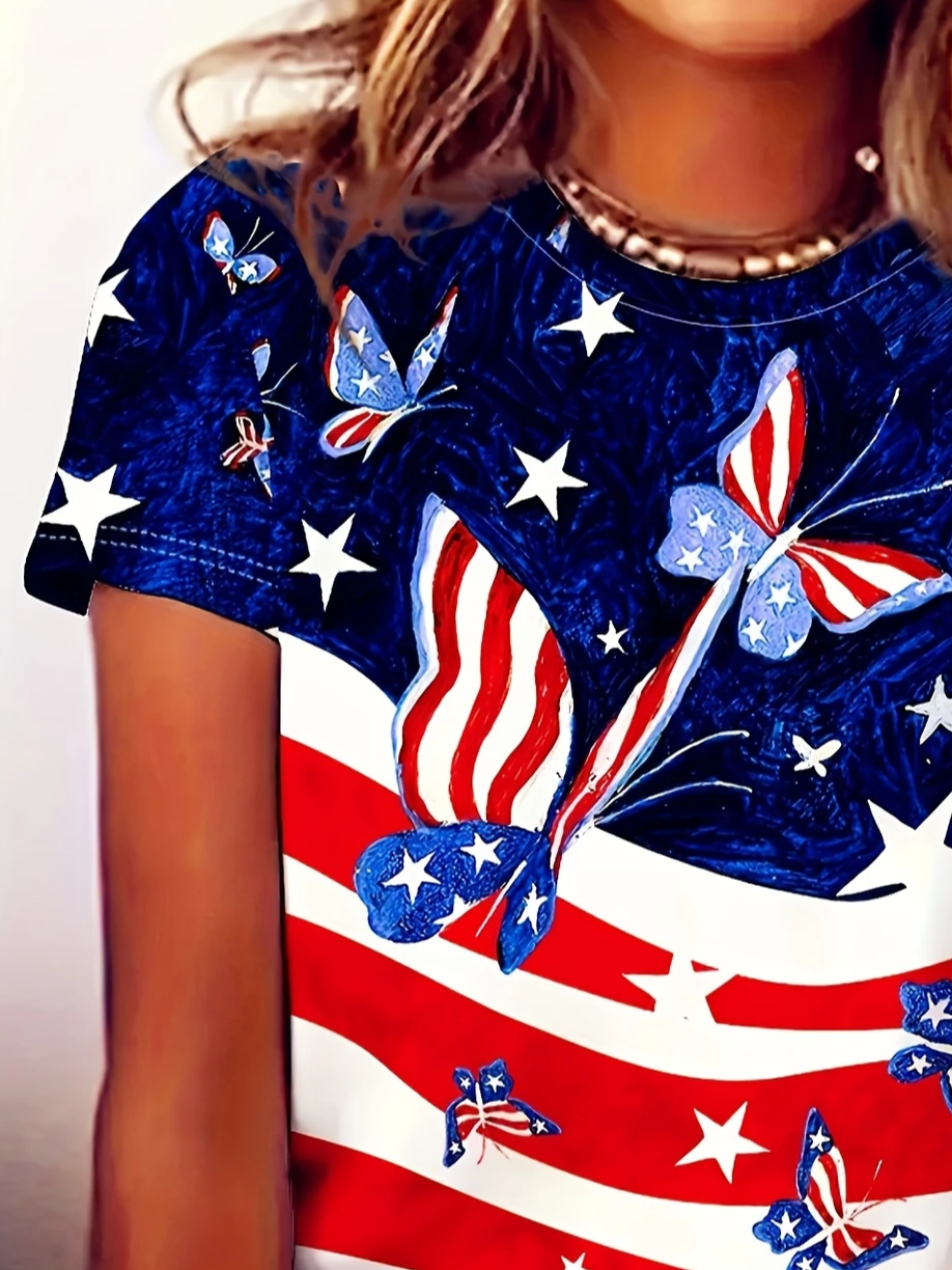 Women Butterfly Short Sleeve Tee T-shirt Crew Neck Printing Casual Summer Graphic Tee Top