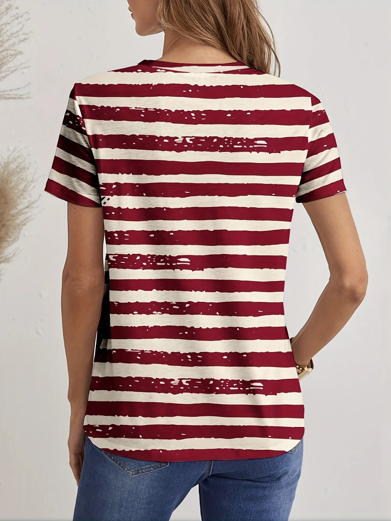 Women Star Short Sleeve Tee T-shirt V Neck Printing Casual Summer Graphic Tee Top