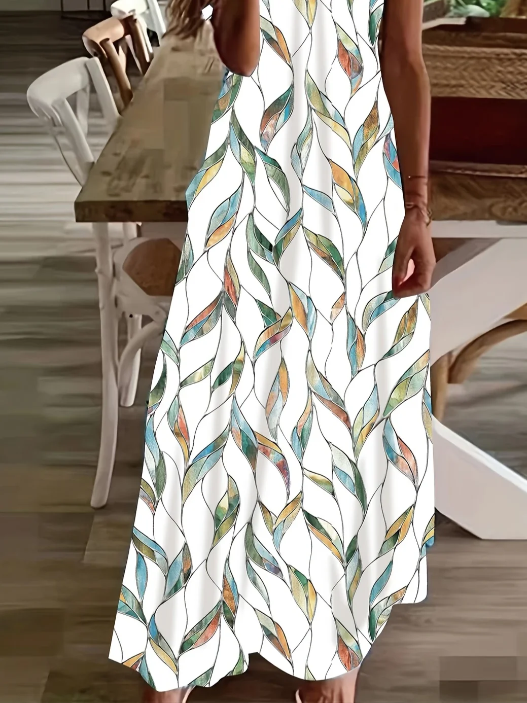 Women Floral Short Sleeve Summer Printing Dress V Neck Daily Casual Maxi X-Line Dress