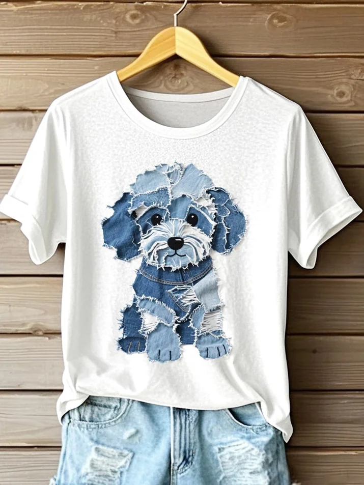 Women Animal Short Sleeve Tee T-shirt Crew Neck Vintage Summer Top