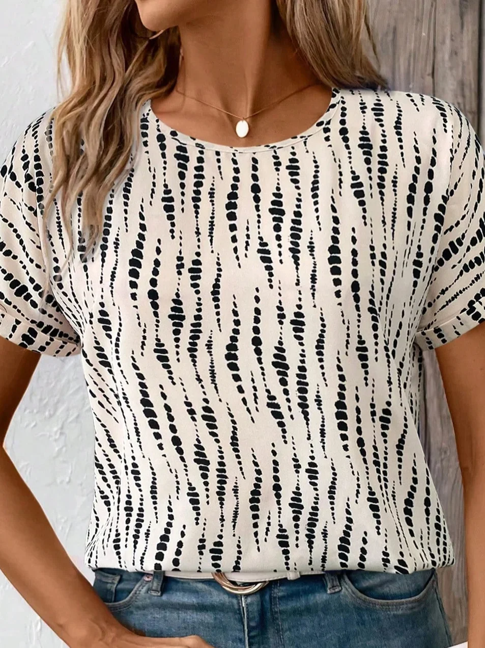 Women Abstract Stripes Short Sleeve Tee T-shirt Crew Neck Printing Casual Summer Graphic Tee Top