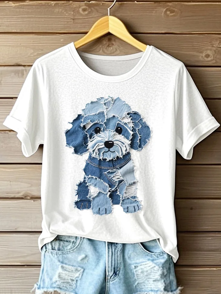 Women Animal Short Sleeve Tee T-shirt Crew Neck Vintage Summer Top