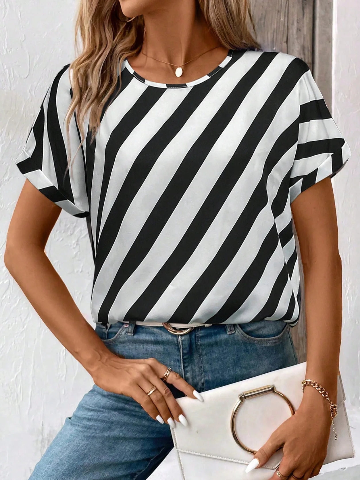 Women Striped Short Sleeve Tee T-shirt Crew Neck Printing Casual Summer Graphic Tee Top