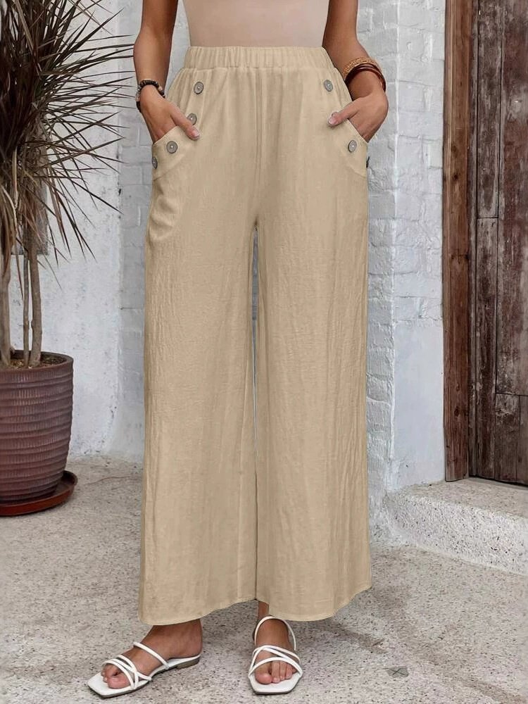 Women Plain Long Elastic Waist Pants Casual Spring/Fall Trousers