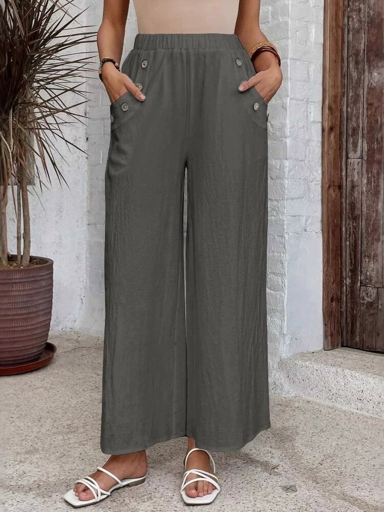Women Plain Long Elastic Waist Pants Casual Spring/Fall Trousers