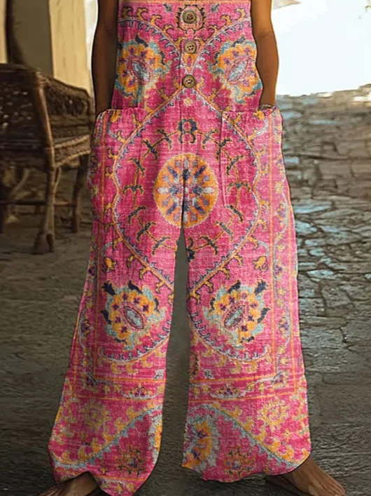 Women Floral Crew Neck Sleeveless Casual Summer Jumpsuit