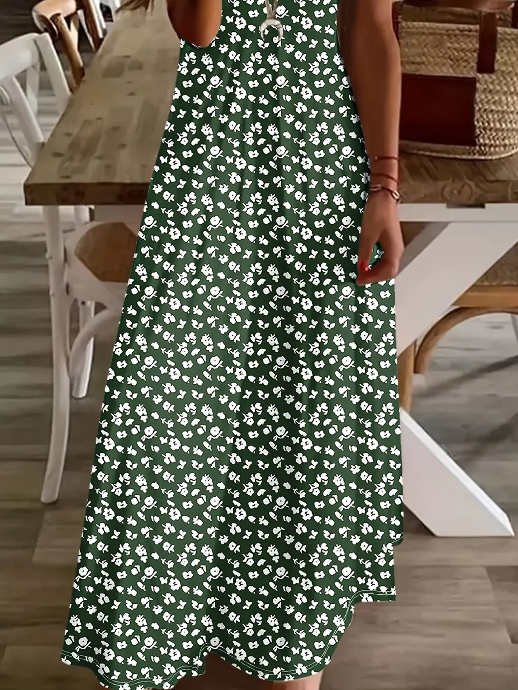 Women Floral Short Sleeve Summer Printing Dress V Neck Daily Casual Maxi X-Line Dress