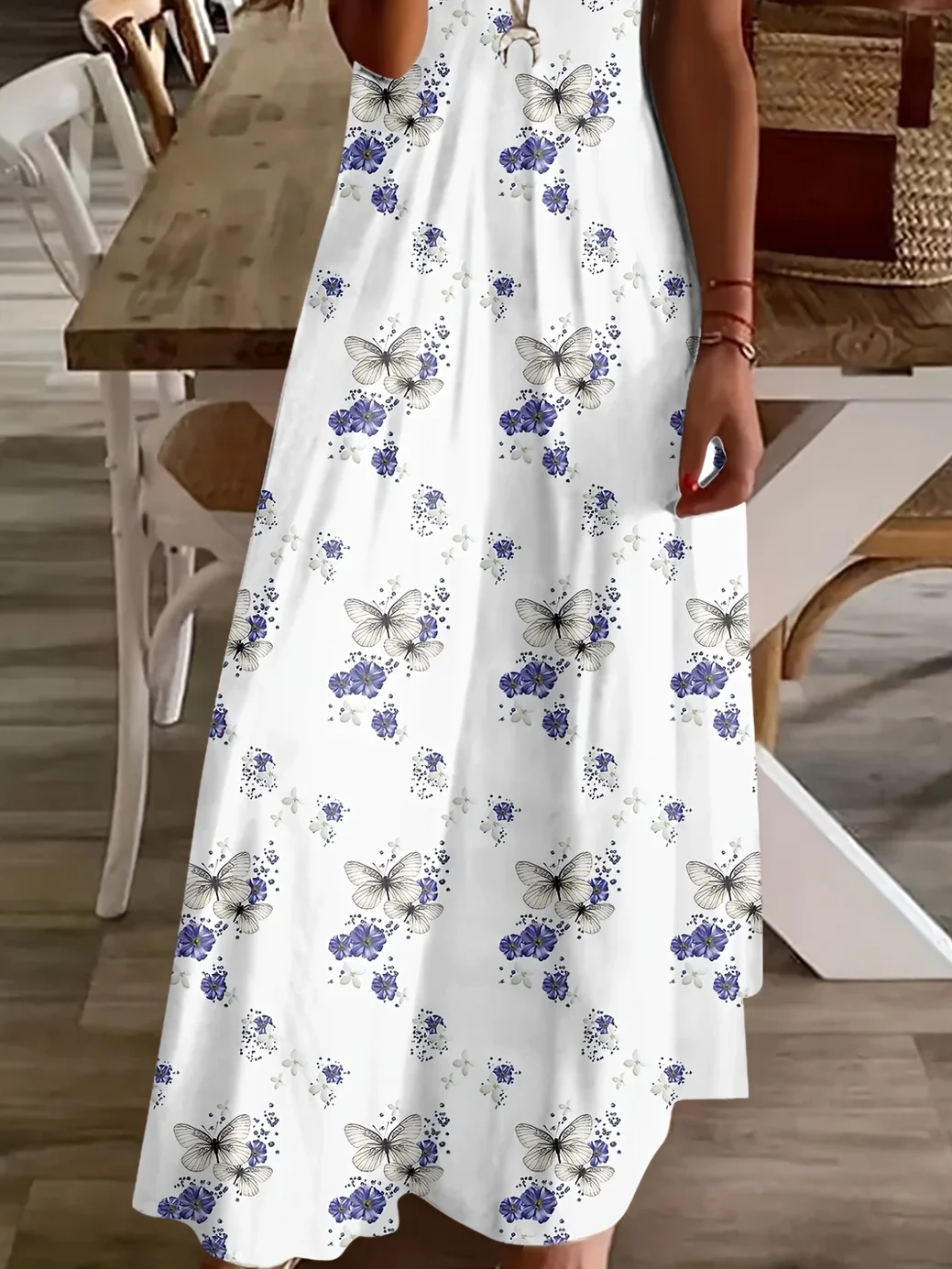 Women Floral Short Sleeve Summer Printing Dress V Neck Daily Casual Maxi X-Line Dress