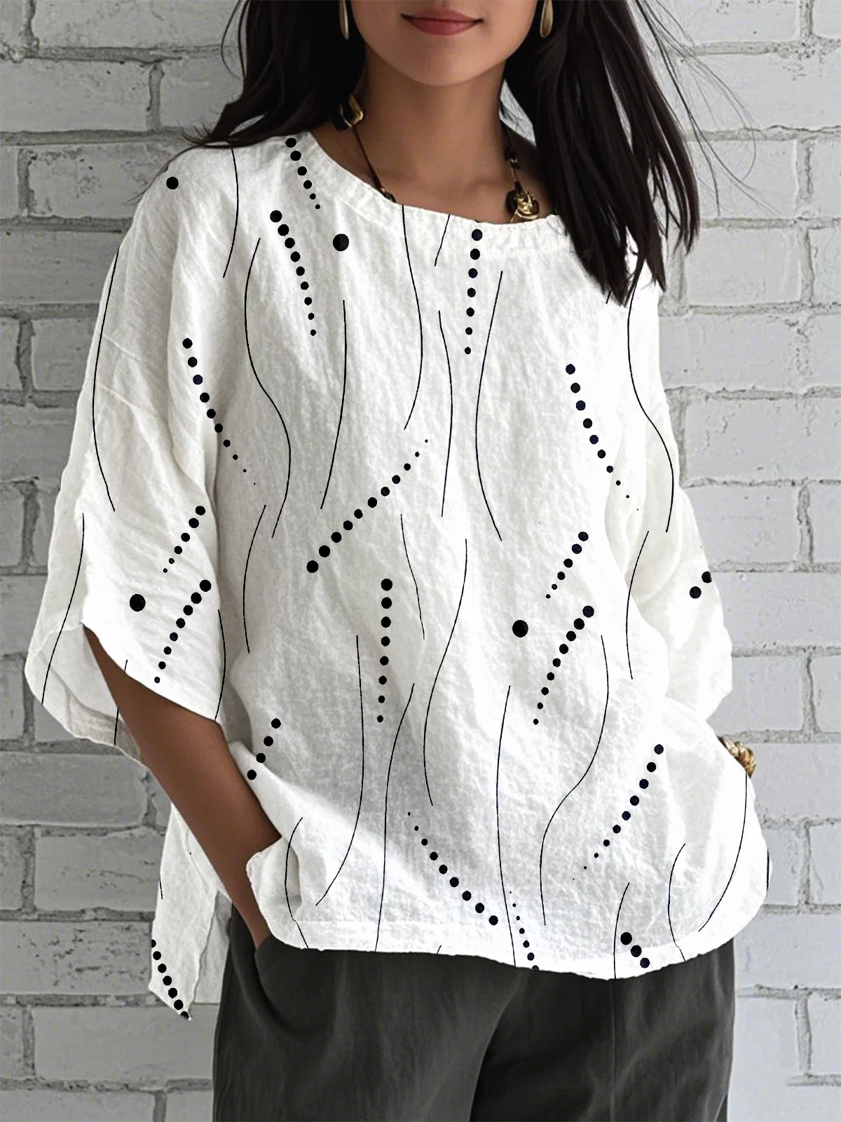 Women Striped Half Sleeve Shirt Summer Crew Neck Daily Vintage Top