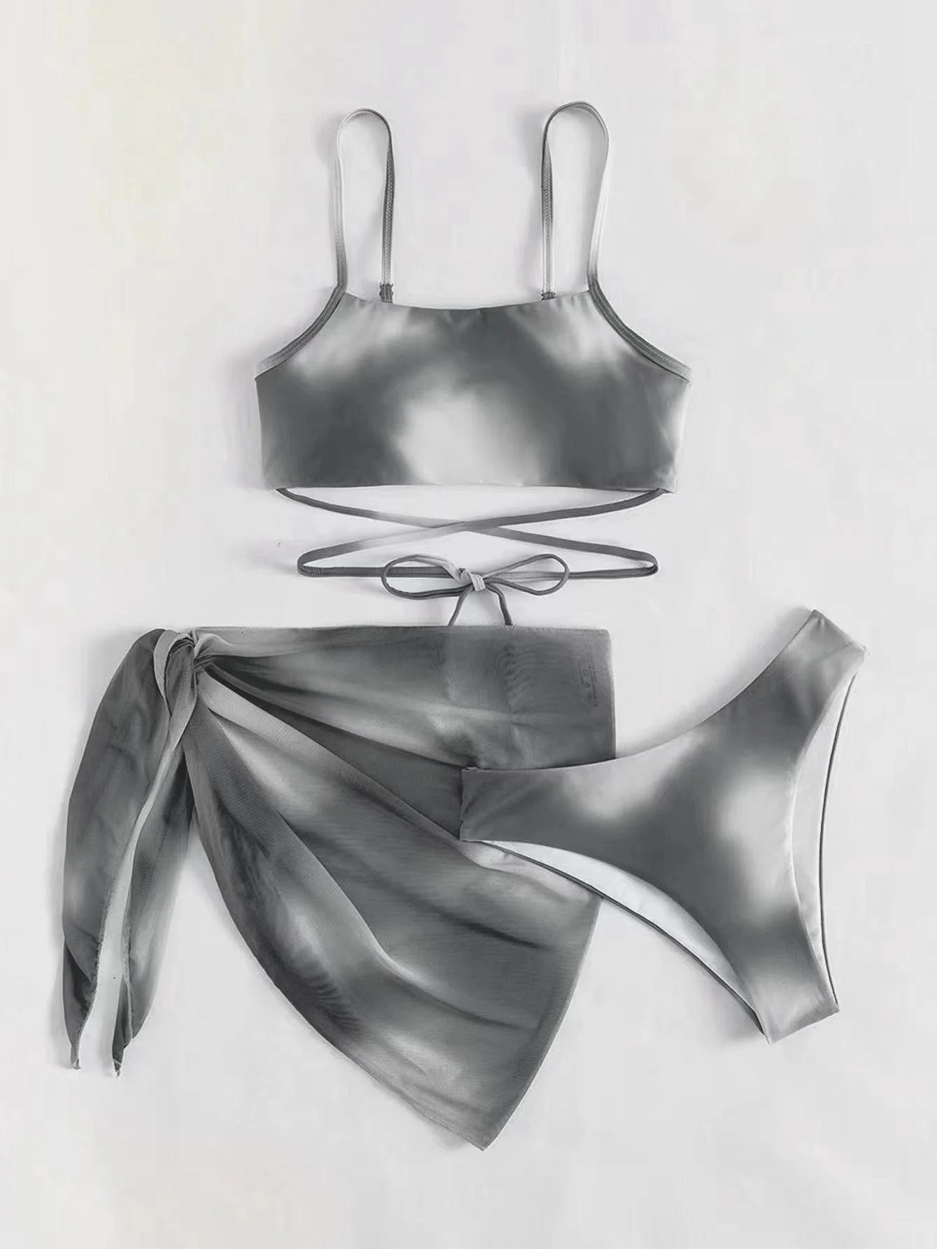 Tie-dye Bikini Swimsuit Women's Gradient Color Mesh Skirt Split Bikini Swimsuit Three-piece Set