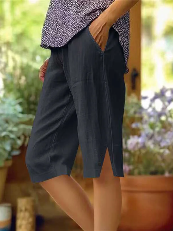 Women Plain Capris Pants Casual Summer Trousers