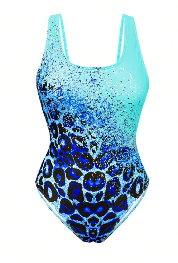 New Tie-dye One-piece Swimsuit For Women With Gradient Leopard Print One-piece Swimsuit