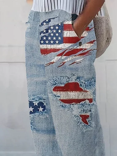 Women America Flag Long Pants Casual Spring/Fall Trousers