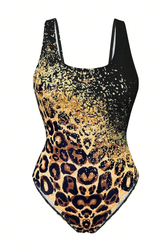 New Tie-dye One-piece Swimsuit For Women With Gradient Leopard Print One-piece Swimsuit