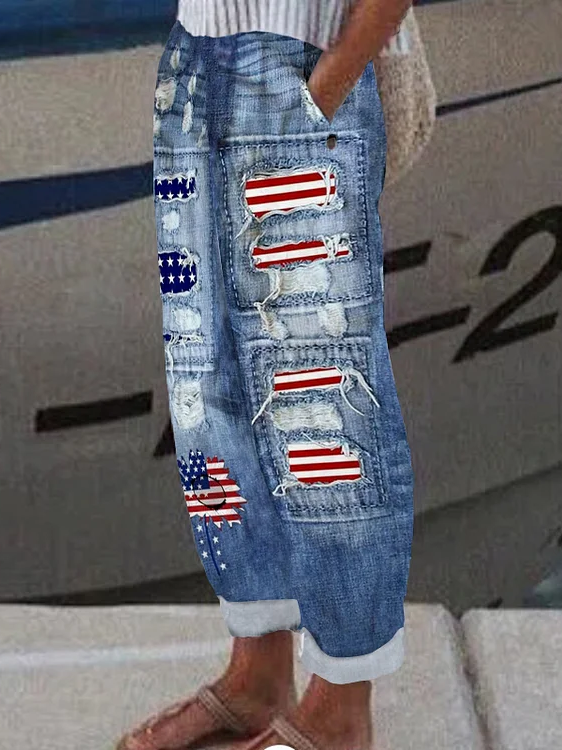 Women America Flag Long Pants Casual Spring/Fall Trousers