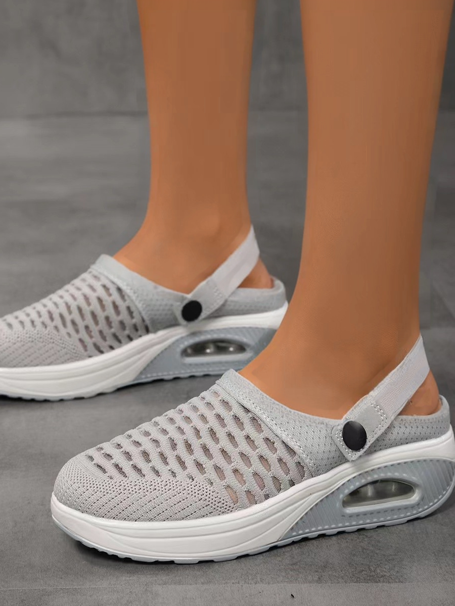 Half-slip Breathable And Lightweight Rear-lace Elastic Band Xiafei Woven Toe Solid Color Women's Sports Style Two-way Sandals