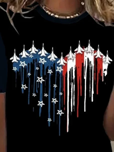 Women Independence Day (Flag) Short Sleeve Tee T-shirt Crew Neck Printing Casual Summer Graphic Tee Top