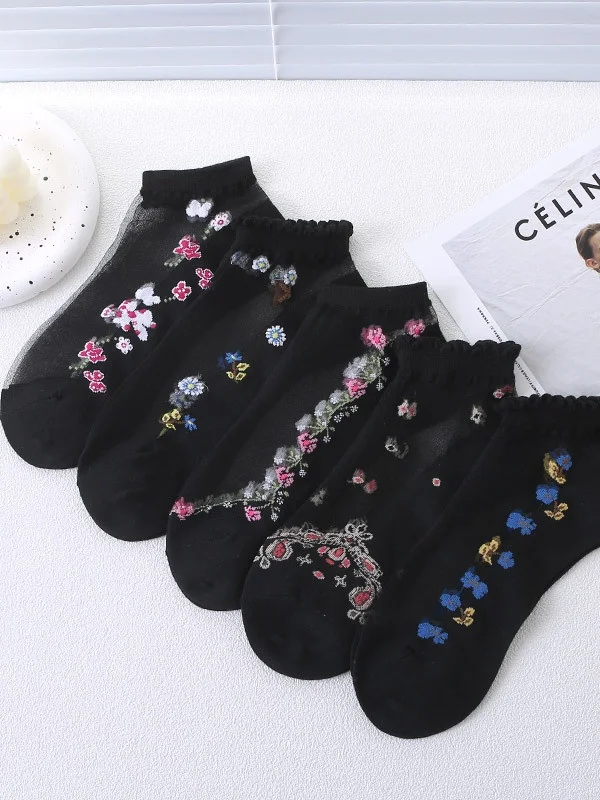 Hot Sale Ladies Short Tube Crystal Stockings Spring And Summer Thin Embroidered Glass Silk Women's Stockings Middle-aged And Elderly Non-slip Socks
