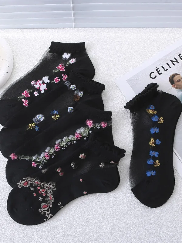 Hot Sale Ladies Short Tube Crystal Stockings Spring And Summer Thin Embroidered Glass Silk Women's Stockings Middle-aged And Elderly Non-slip Socks