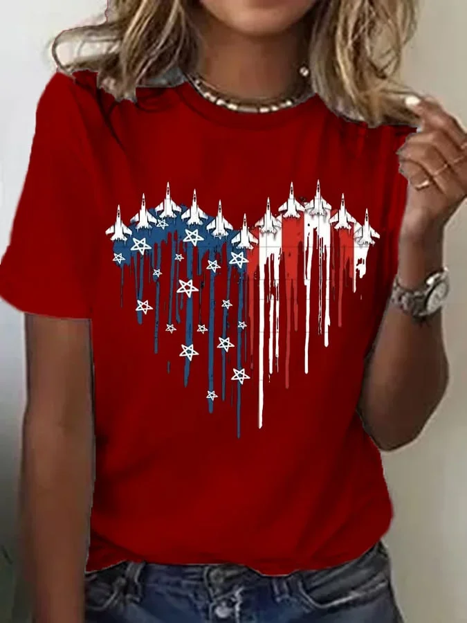 Women Independence Day (Flag) Short Sleeve Tee T-shirt Crew Neck Printing Casual Summer Graphic Tee Top