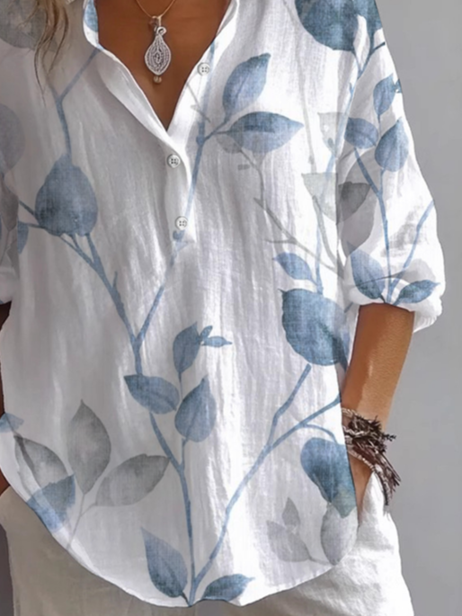 Women Floral Long Sleeve Shirt Spring/Fall Printing Shirt Collar Daily Casual Top
