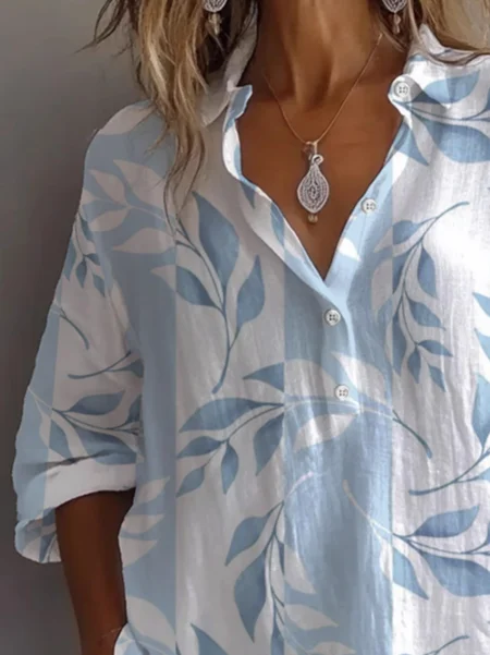 Women Floral Long Sleeve Shirt Spring/Fall Printing Shirt Collar Daily Casual Top