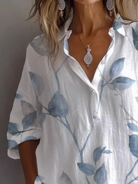 Women Floral Long Sleeve Shirt Spring/Fall Printing Shirt Collar Daily Casual Top