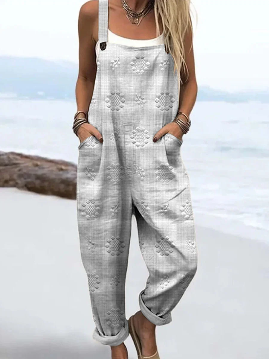 Women Floral Square Neck Sleeveless Casual Spring/Fall Bib Pants