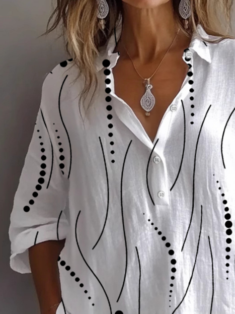 Women Striped Long Sleeve Shirt Spring/Fall Printing Shirt Collar Daily Casual Top