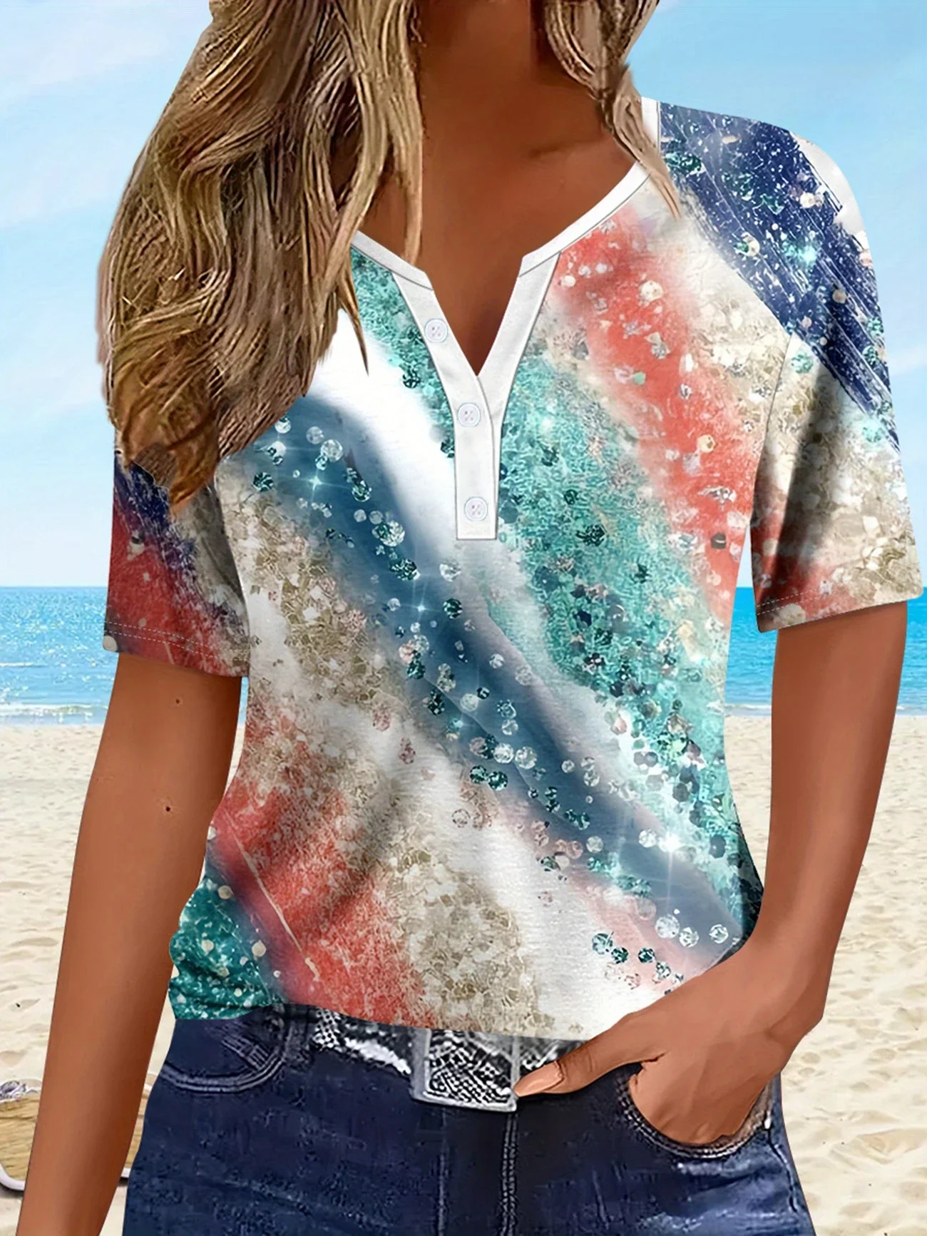 Women Abstract Short Sleeve Tee T-shirt Crew Neck Printing Casual Summer Graphic Tee Top