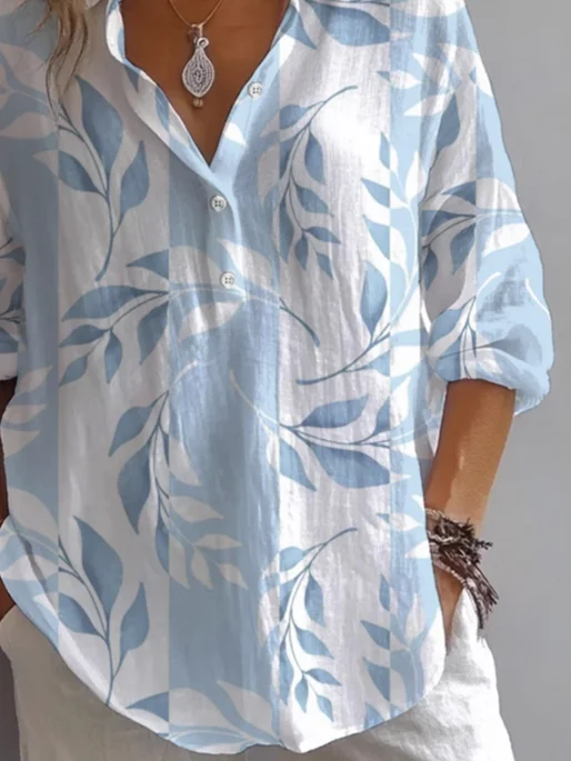 Women Floral Long Sleeve Shirt Spring/Fall Printing Shirt Collar Daily Casual Top