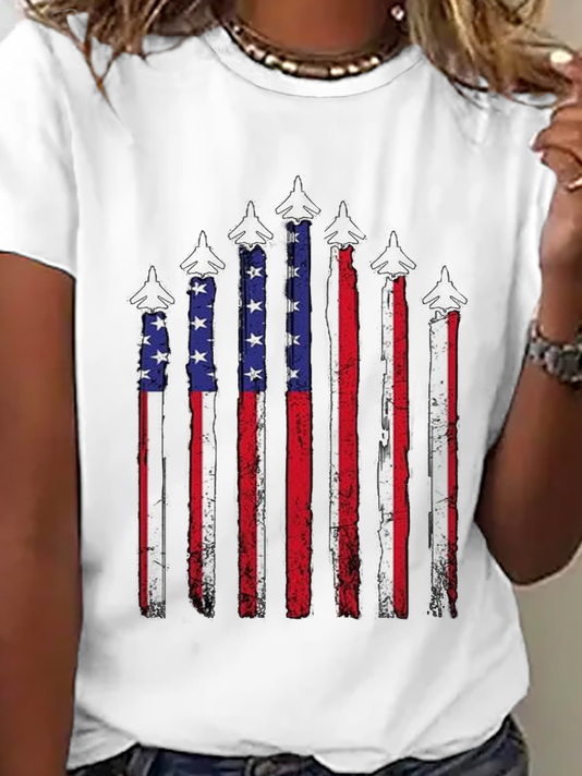 Women Independence Day (Flag) Short Sleeve Tee T-shirt Crew Neck Casual Summer Top