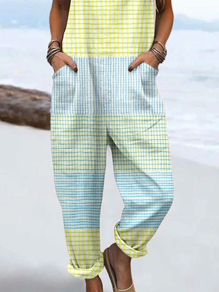 Women Striped Square Neck Sleeveless Casual Spring/Fall Bib Pants