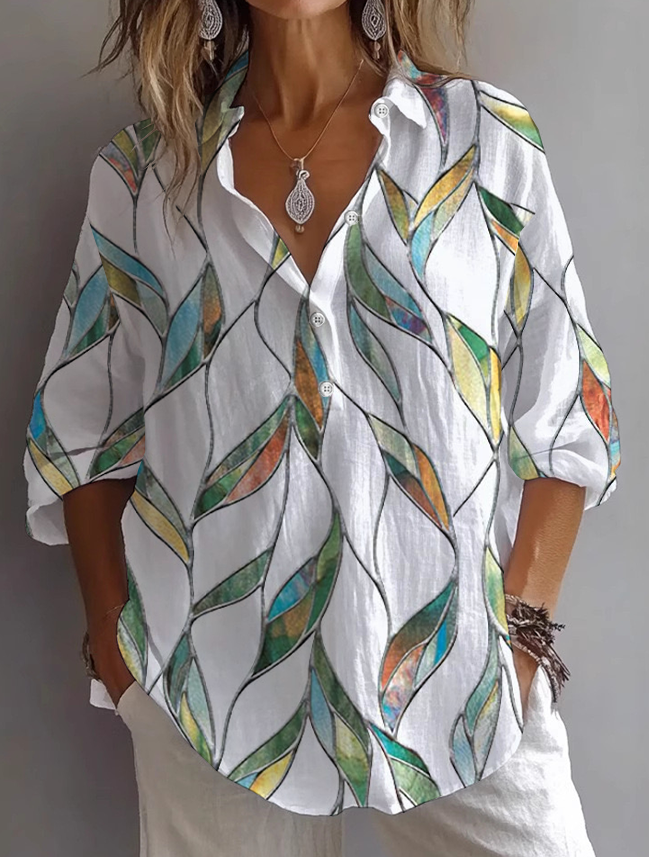 Women Floral Long Sleeve Shirt Spring/Fall Printing Shirt Collar Daily Casual Top