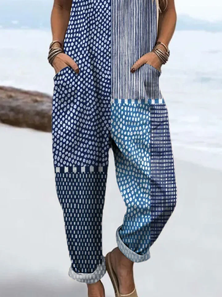 Women Striped Square Neck Sleeveless Casual Spring/Fall Bib Pants