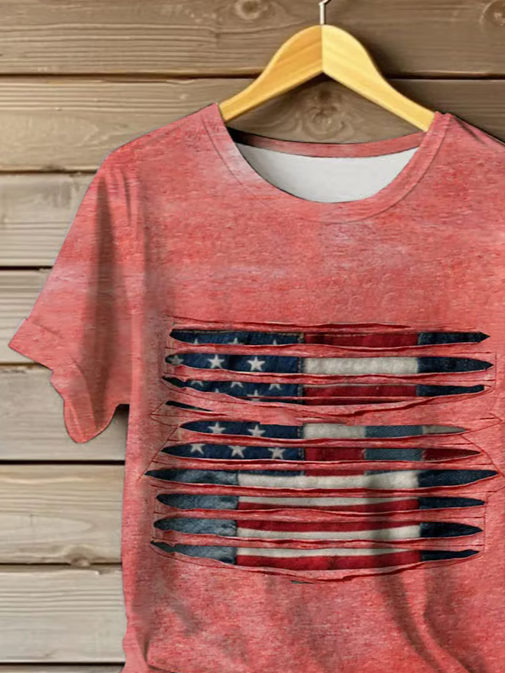 Women Independence Day (Flag) Short Sleeve Tee T-shirt Crew Neck Printing Casual Summer Graphic Tee Top