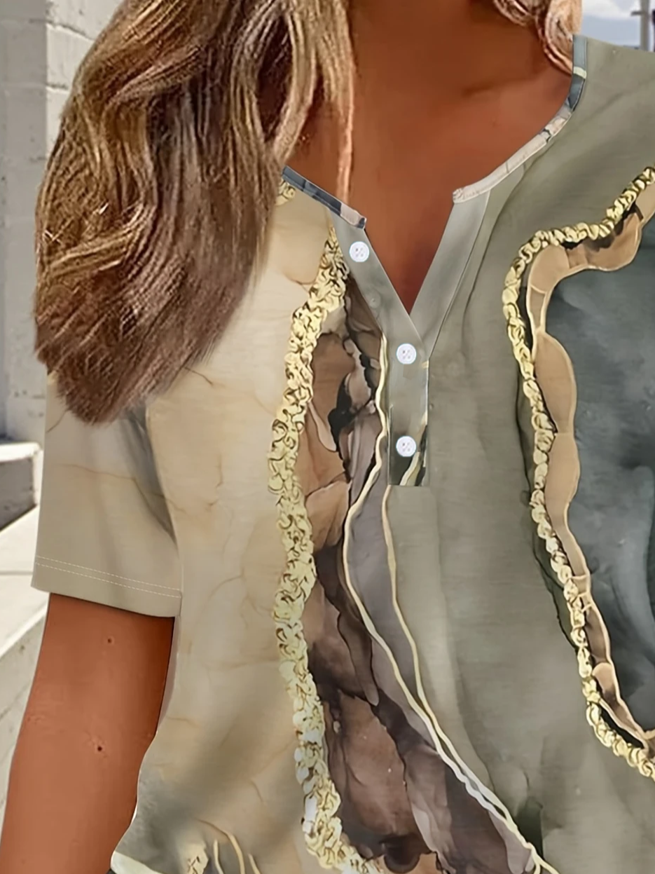 Women Abstract Short Sleeve Tee T-shirt Crew Neck Printing Casual Summer Graphic Tee Top