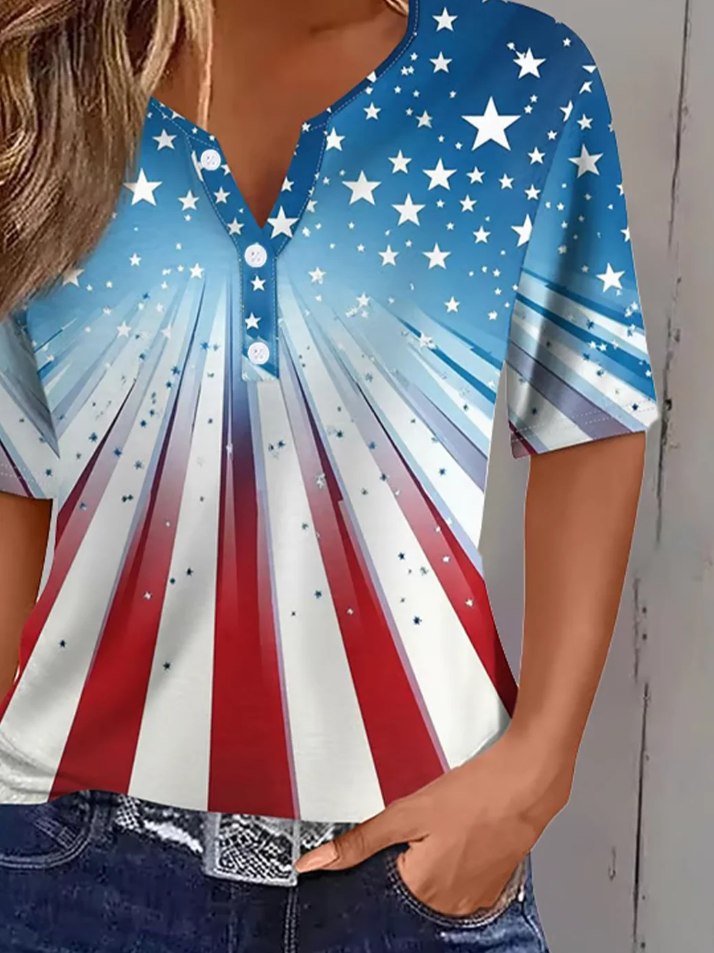 Women Independence Day (Flag) Short Sleeve Tee T-shirt Crew Neck Printing Casual Summer Graphic Tee Top