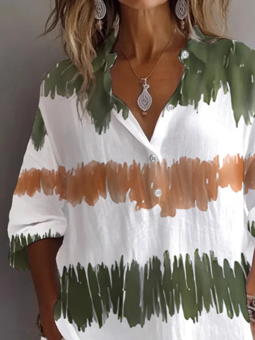 Women Abstract Long Sleeve Shirt Spring/Fall Printing Shirt Collar Daily Casual Top
