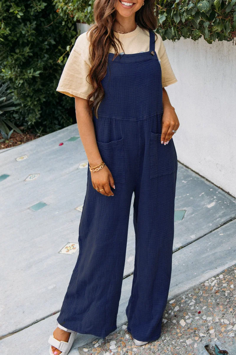 Women Plain Spaghetti Sleeveless Casual Summer Jumpsuit
