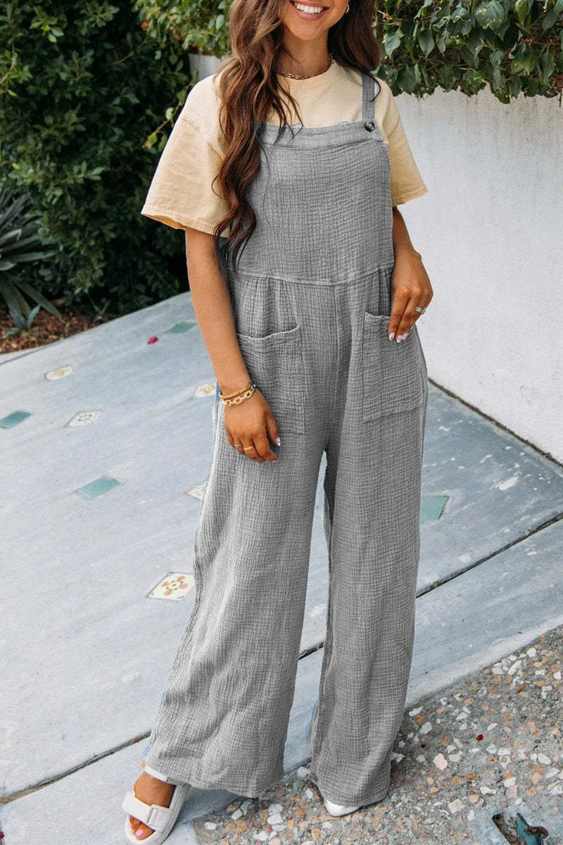 Women Plain Spaghetti Sleeveless Casual Summer Jumpsuit