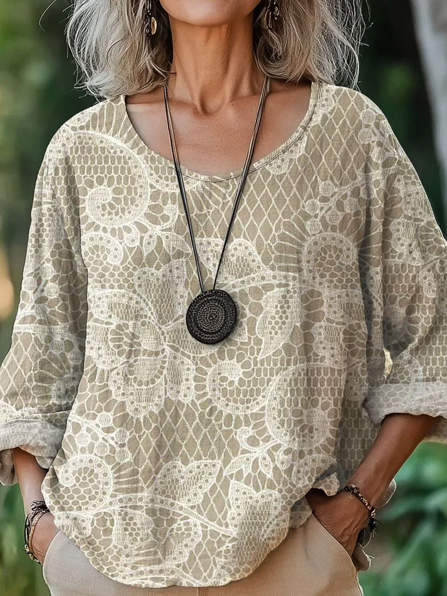 Women Floral Three Quarter Sleeve Tee T-shirt Crew Neck Printing Casual Spring/Fall Top