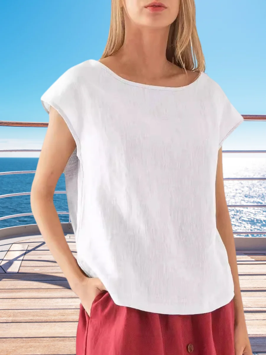 Women Plain Short Sleeve Tee T-shirt Crew Neck Casual Summer Top