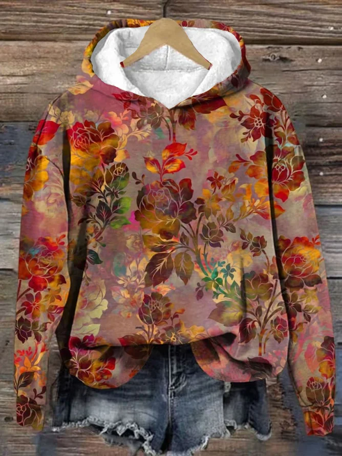 Women's Floral Spring/Fall Long Sleeve Casual Daily Hoodie