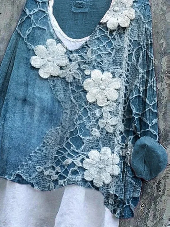 Women Floral Long Sleeve Blouse Spring/Fall Printing V Neck Daily Casual Top