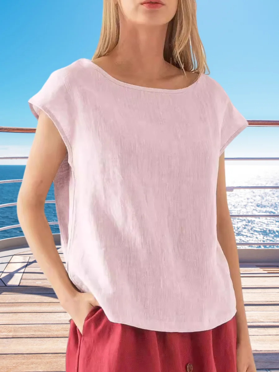 Women Plain Short Sleeve Tee T-shirt Crew Neck Casual Summer Top