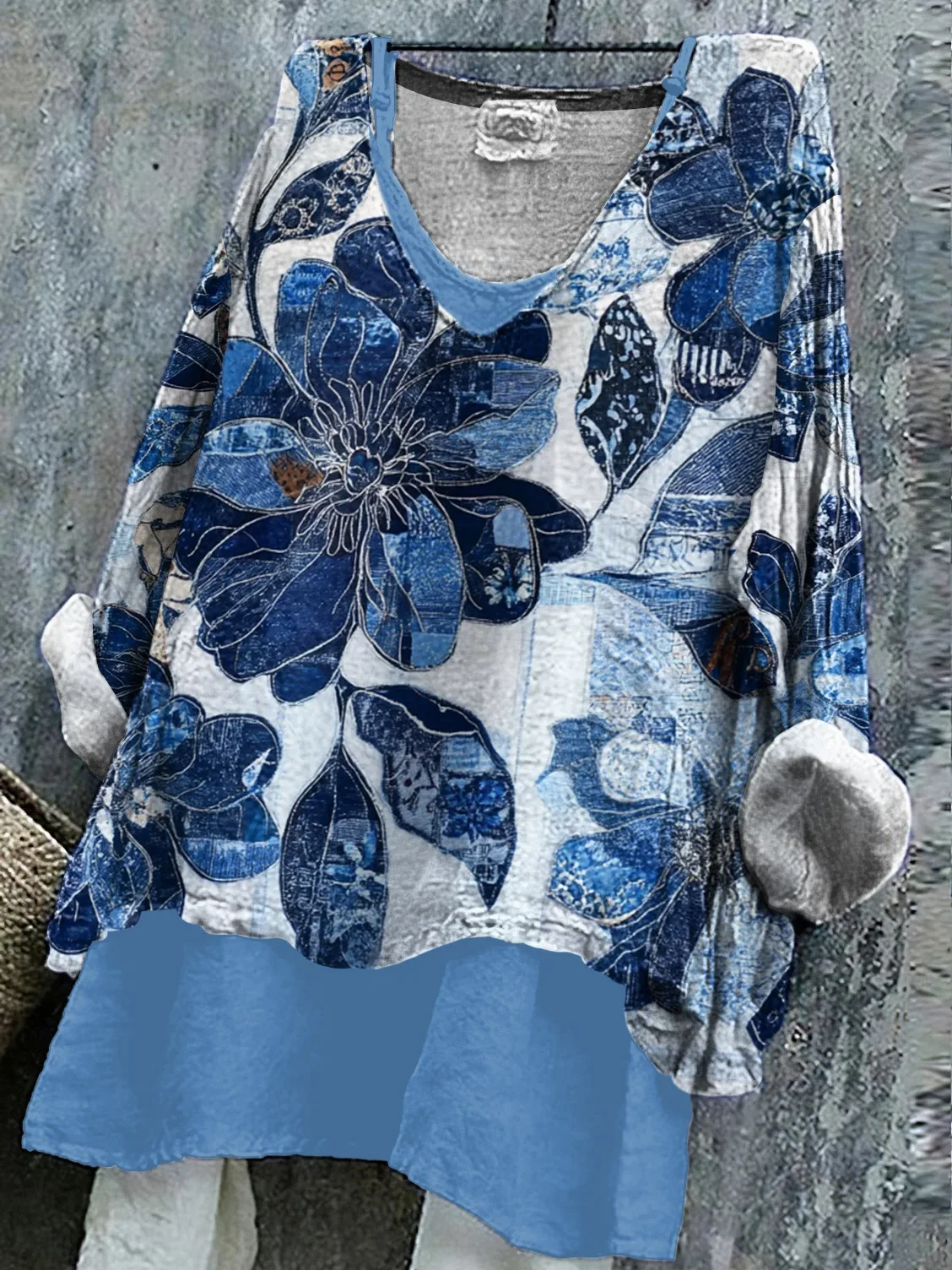 Women Floral Long Sleeve Blouse Spring/Fall Printing V Neck Daily Casual Top